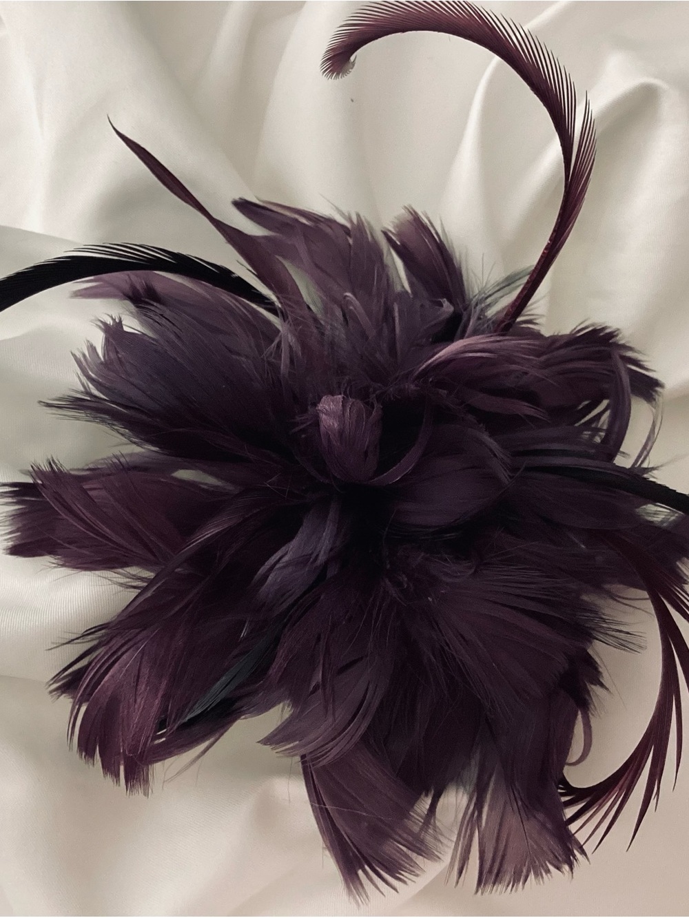 Aubergine dark Plum purple Feather Fascinator Hair Clip. Handmade in the USA. - Picture 2 of 6
